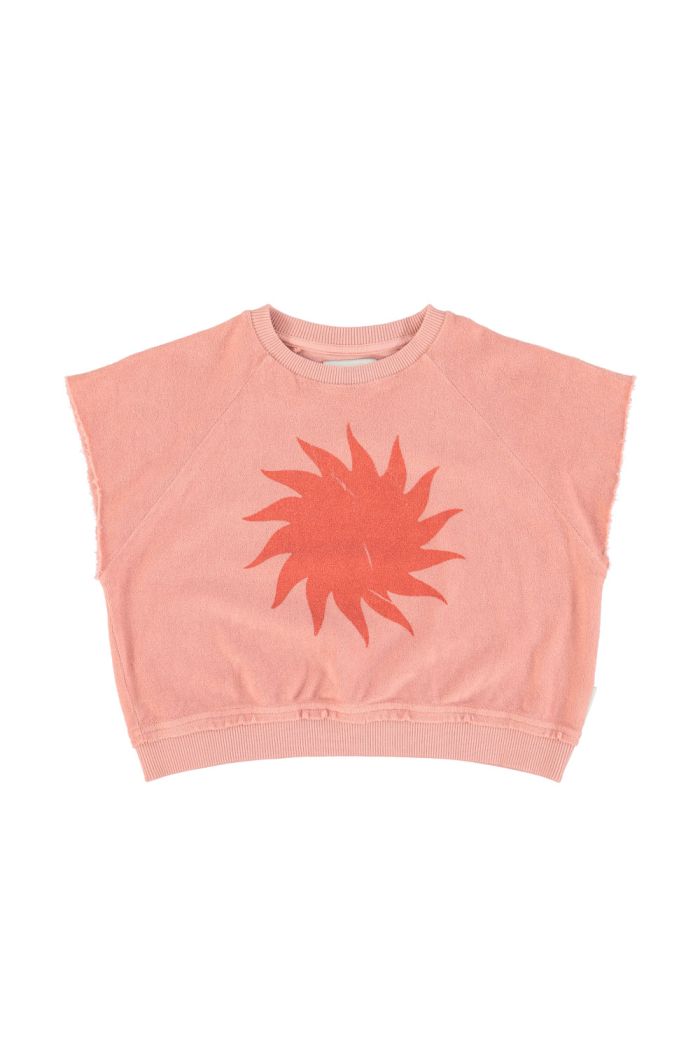 Piupiuchick Sleeveless Sweatshirt Light Pink With Red Sun Print_1