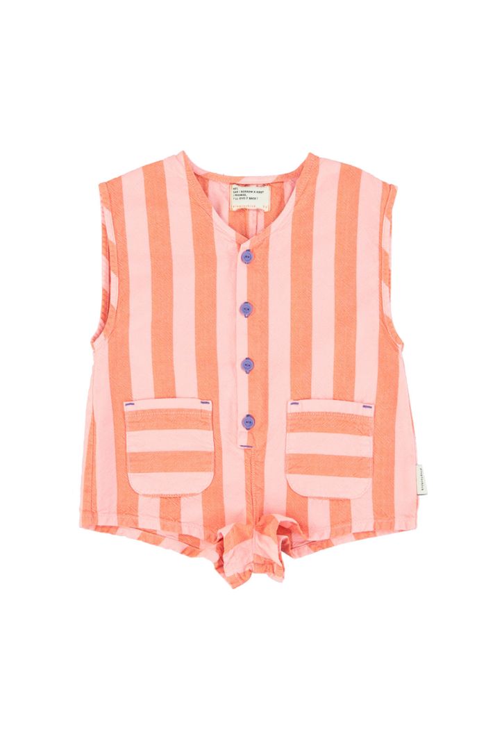 Piupiuchick Short Sleeveless Jumpsuit Orange & Pink Stripes_1