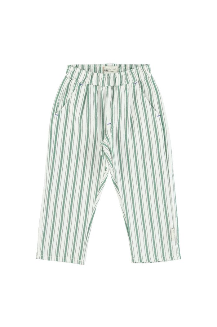 Piupiuchick Unisex Trousers White With Large Green Stripes_1