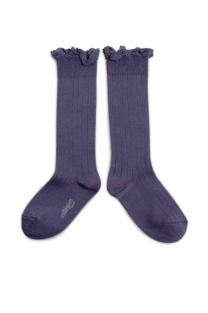Collegien high socks with lace Fleur de Lavande