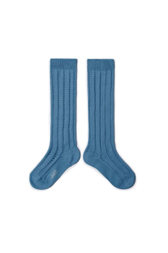Collegien Leonie open work knee socks Bleu Azur_1