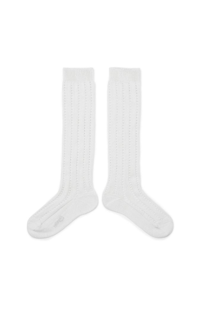 Collegien Leonie open work knee socks Blanc Neige_1