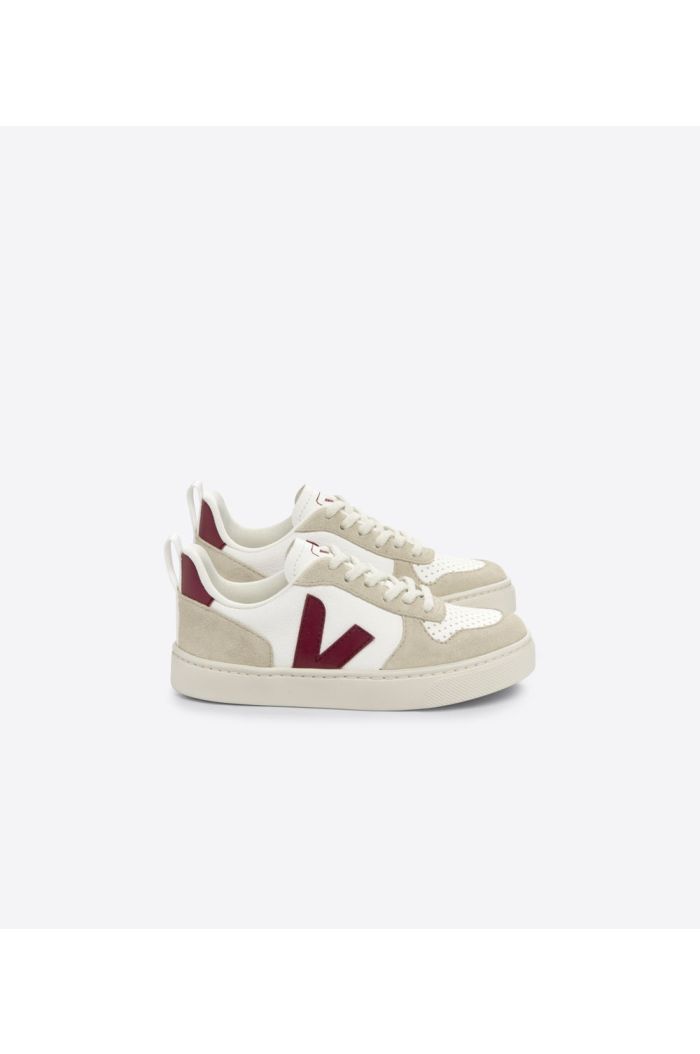 Veja Small V-10 Laces Chromefree Leather Sneakers Extra White Marsala Almond_1