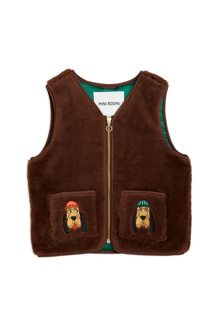 Mini Rodini Bloodhound faux fur vest Brown_1