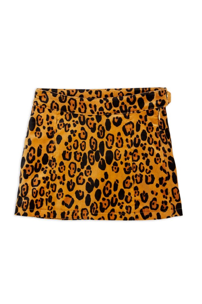 Mini Rodini Leopard all-over print velvet skirt Brown_1