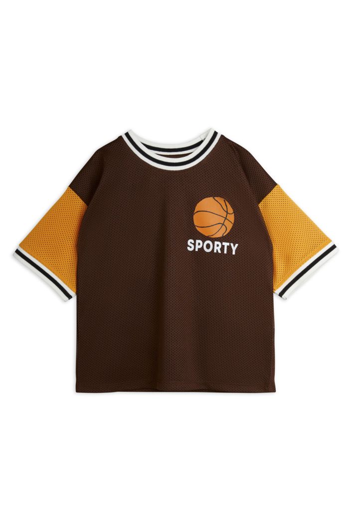 Mini Rodini Basket mesh single print t-shirt Brown_1