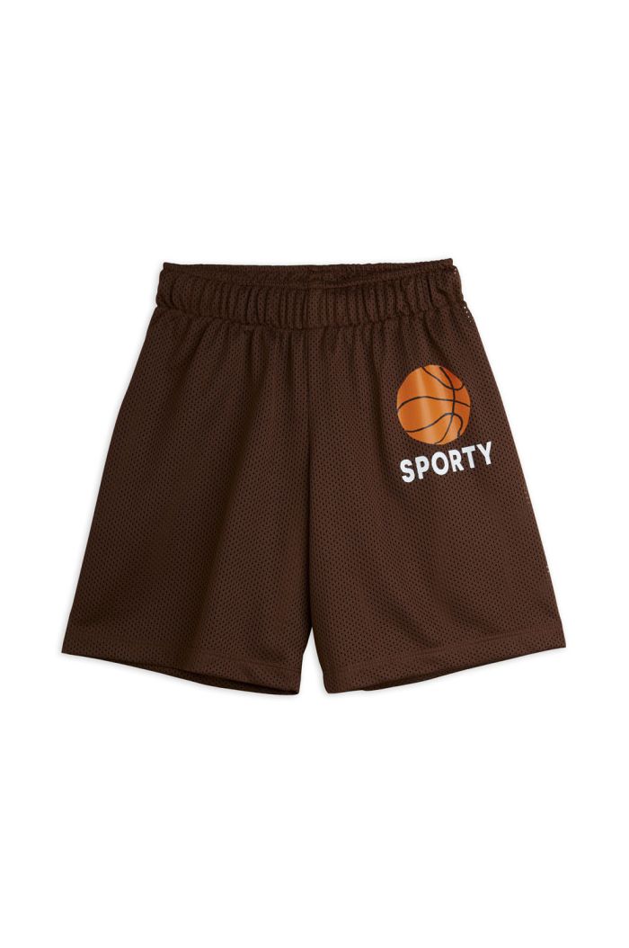 Mini Rodini Basket mesh single print shorts Brown_1