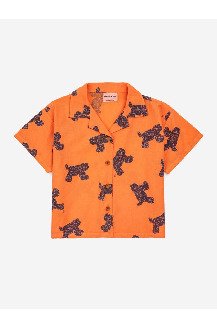 Bobo Choses Big Cat all over woven shirt Orange_1