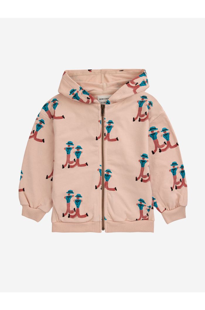 Bobo Choses Dancing Giants all over zipped hoodie Light Pink_1