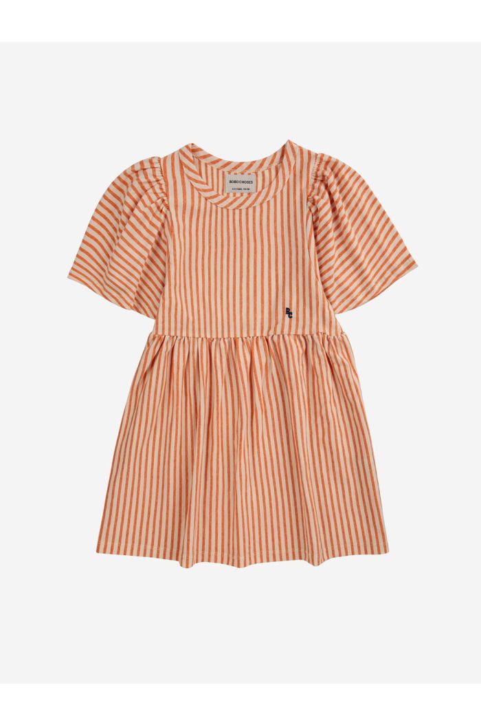 Bobo Choses Vertical Stripes ruffle sleeves dress Orange_1