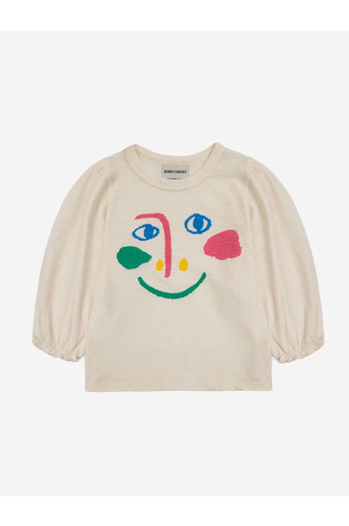 Bobo Choses Smiling Mask puffed sleeves T-shirt Offwhite_1