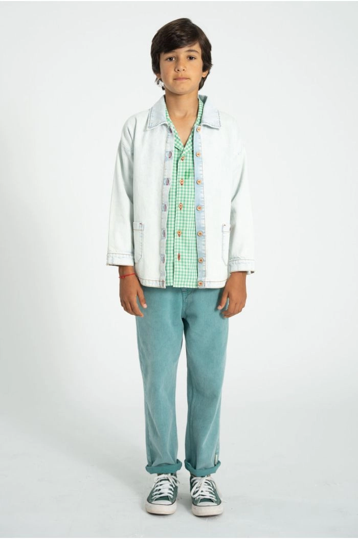 Piupiuchick Jacket Washed Light Blue Denim With Peace Print_1