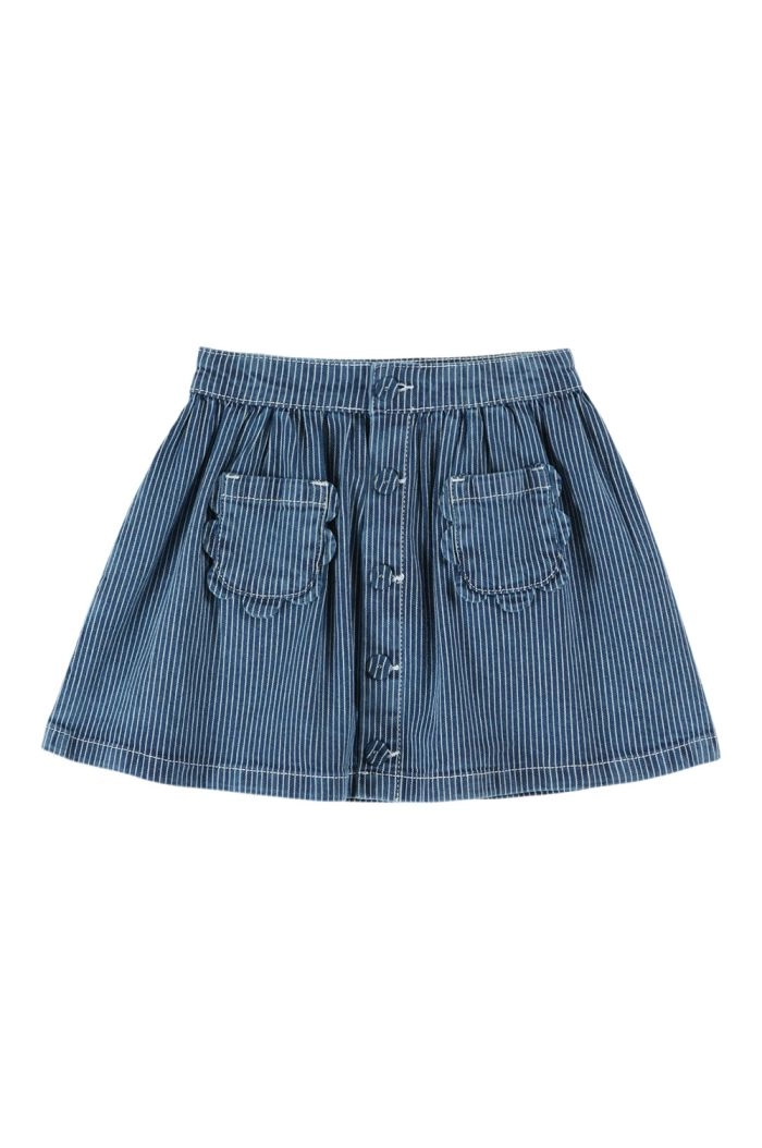 Emile et Ida Jupe Poche Fleurs Denim Raye Denim Raye_1