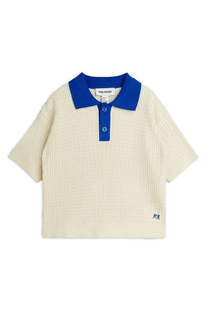 Mini Rodini Cable knit polo shirt Off-white_1