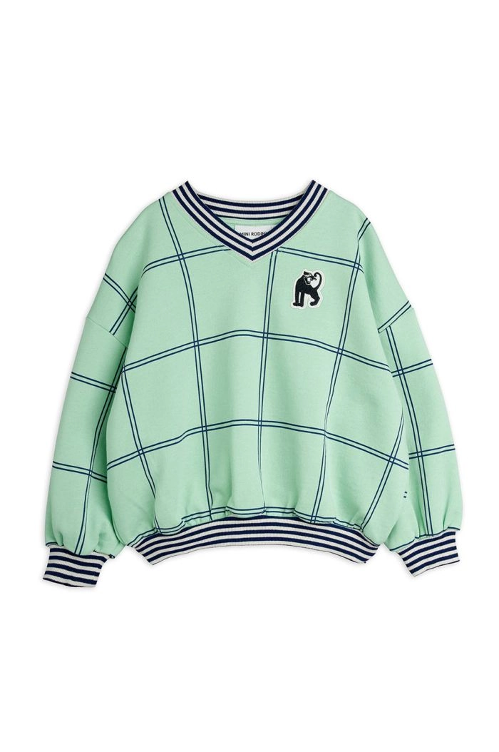 Mini Rodini Check allover panther patch sweatshirt Green_1