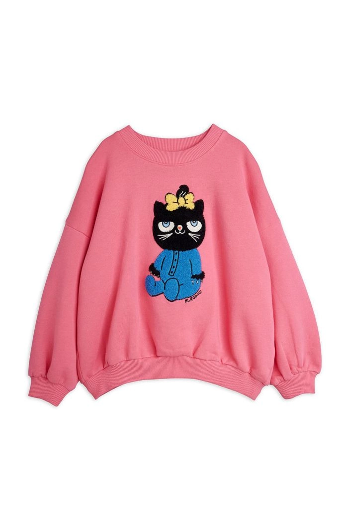Mini Rodini Cat chenille sweatshirt Pink_1