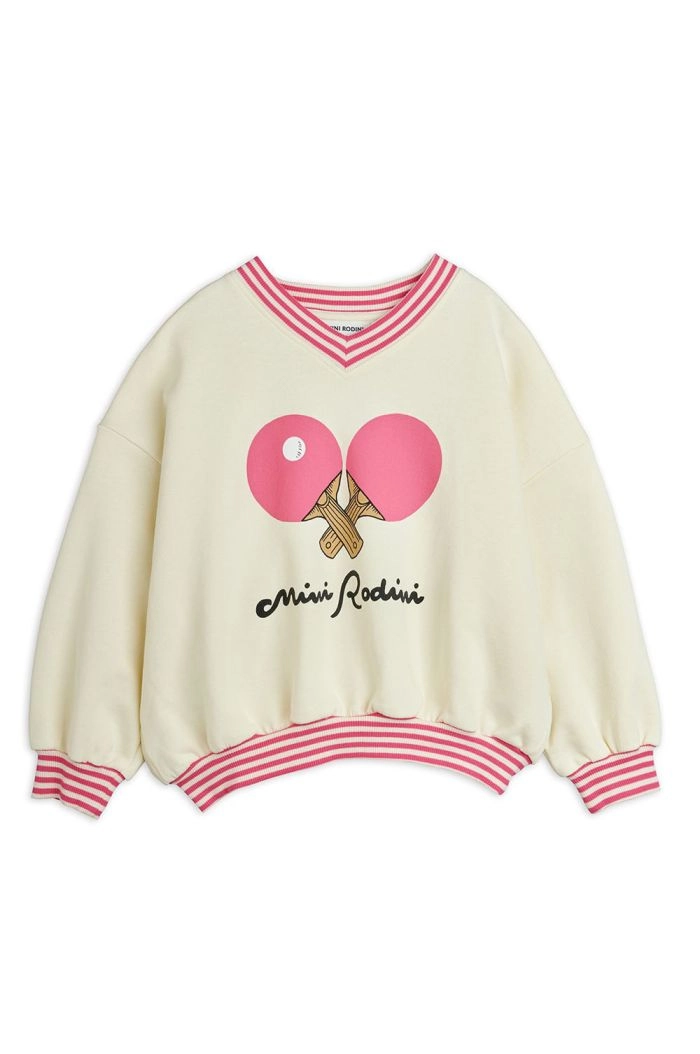 Mini Rodini Table tennis sp striped rib sweatshirt White_1