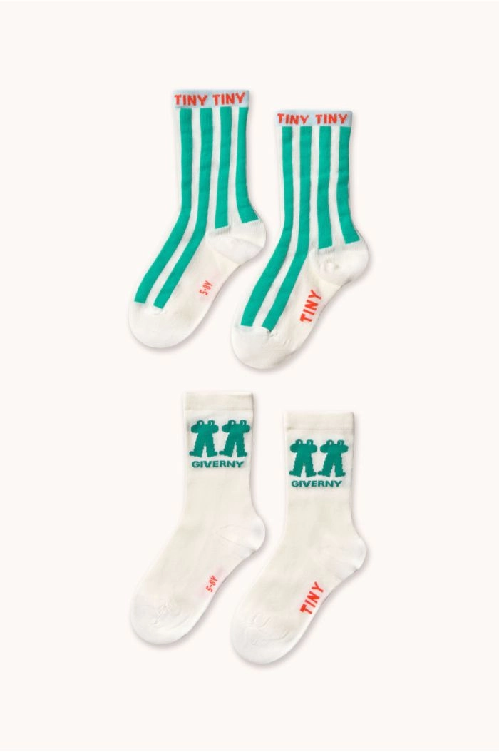 Tinycottons Medium Socks Emerald Stripes & Frog_1