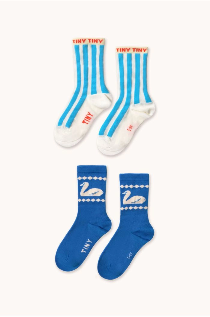 Tinycottons Medium Socks Blue Stripes & Swan_1