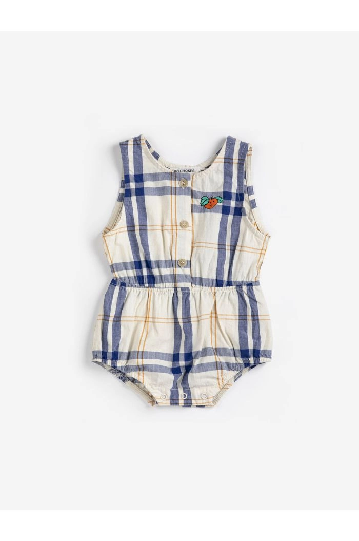 Bobo Choses Fun Tartan woven romper White_1