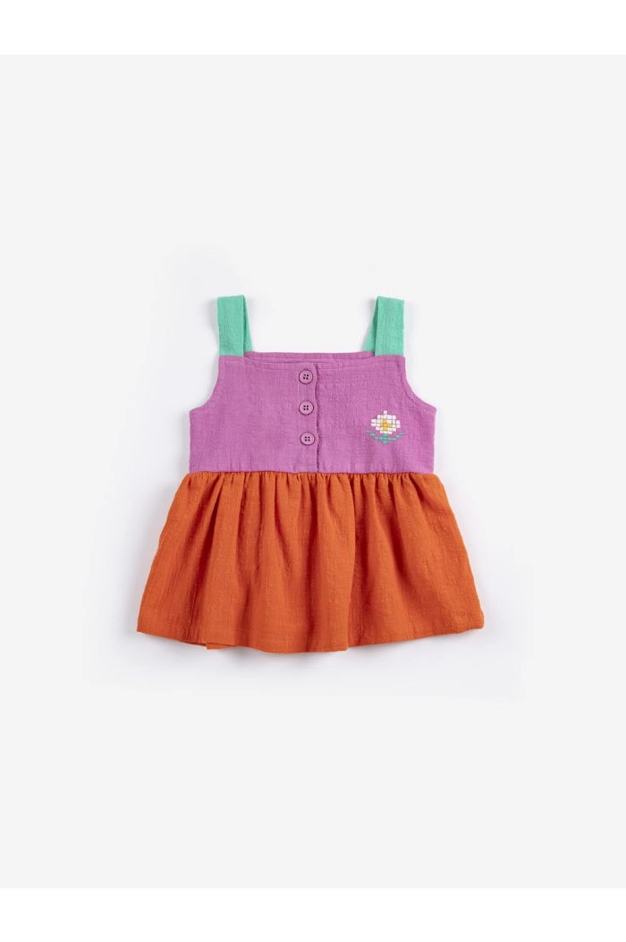 Bobo Choses Pixel Daisy color block woven dress Orange_1