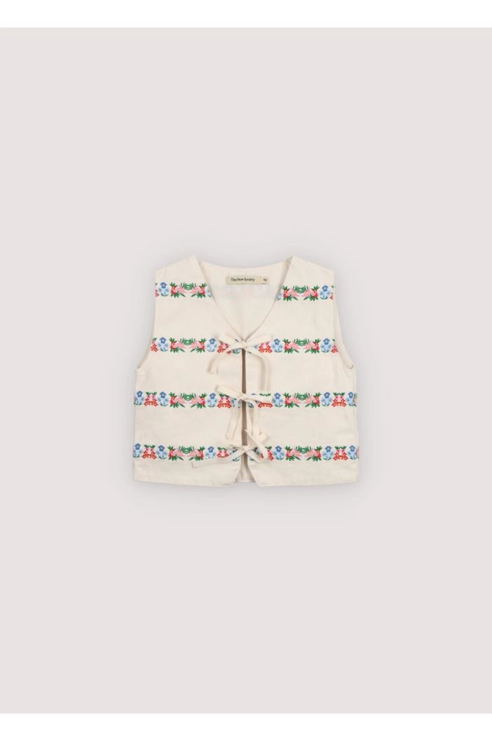 The New Society Malva Waistcoat Flower Embroidery Natural Denim_1